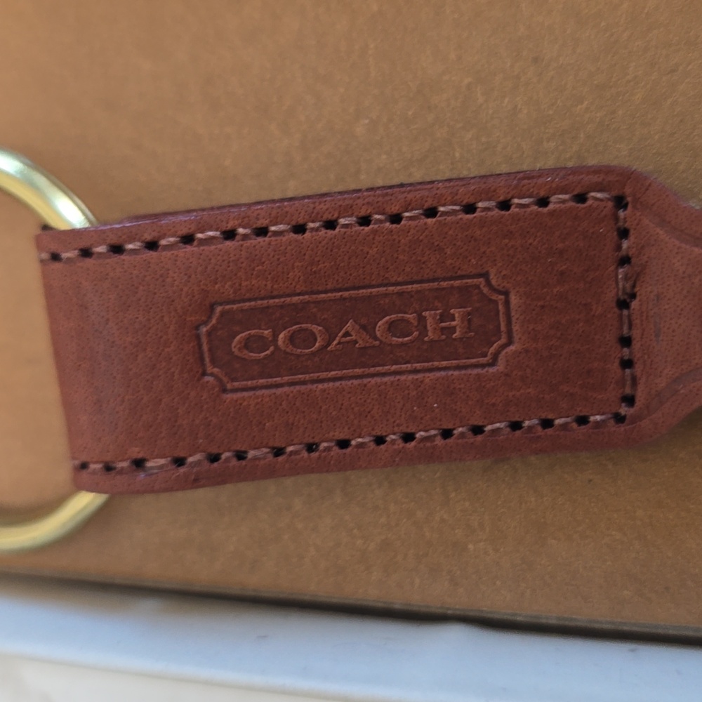 Vintage NIB Coach Trigger Snap Key Fob Chain Brown Leather Brass Hardware - Picture 14 of 17